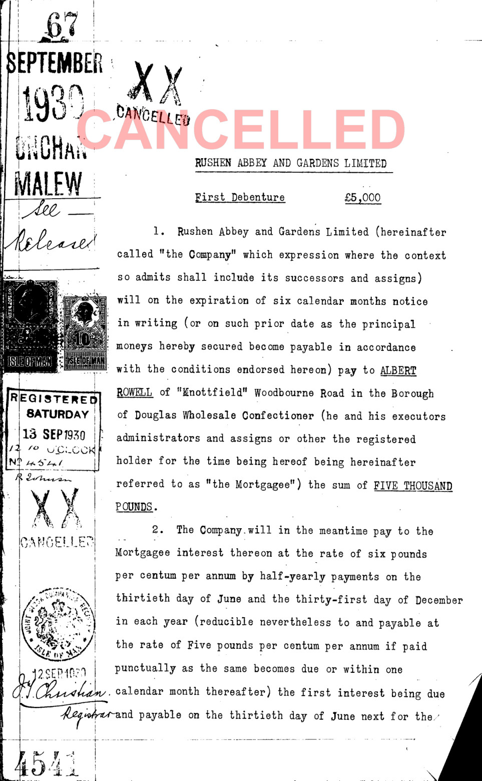 Mortgage Sep 1939/067, cancelled