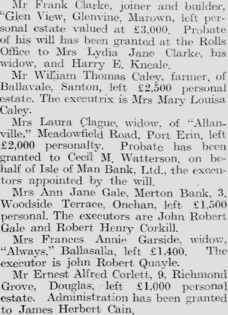 Will of Mrs Frances Annie Garside, 1941.