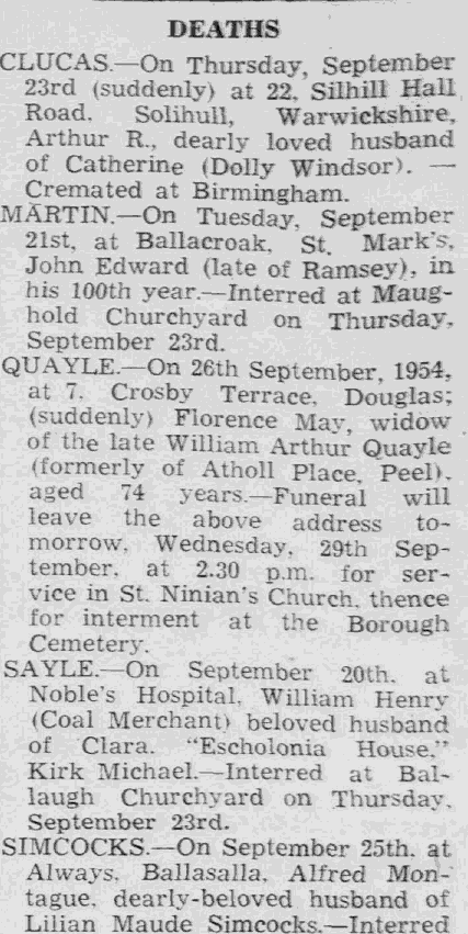 Third clipping of the Simcocks obituary, 1954.