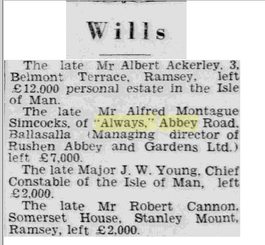 Will of Alfred Montague Simcocks, 1954.