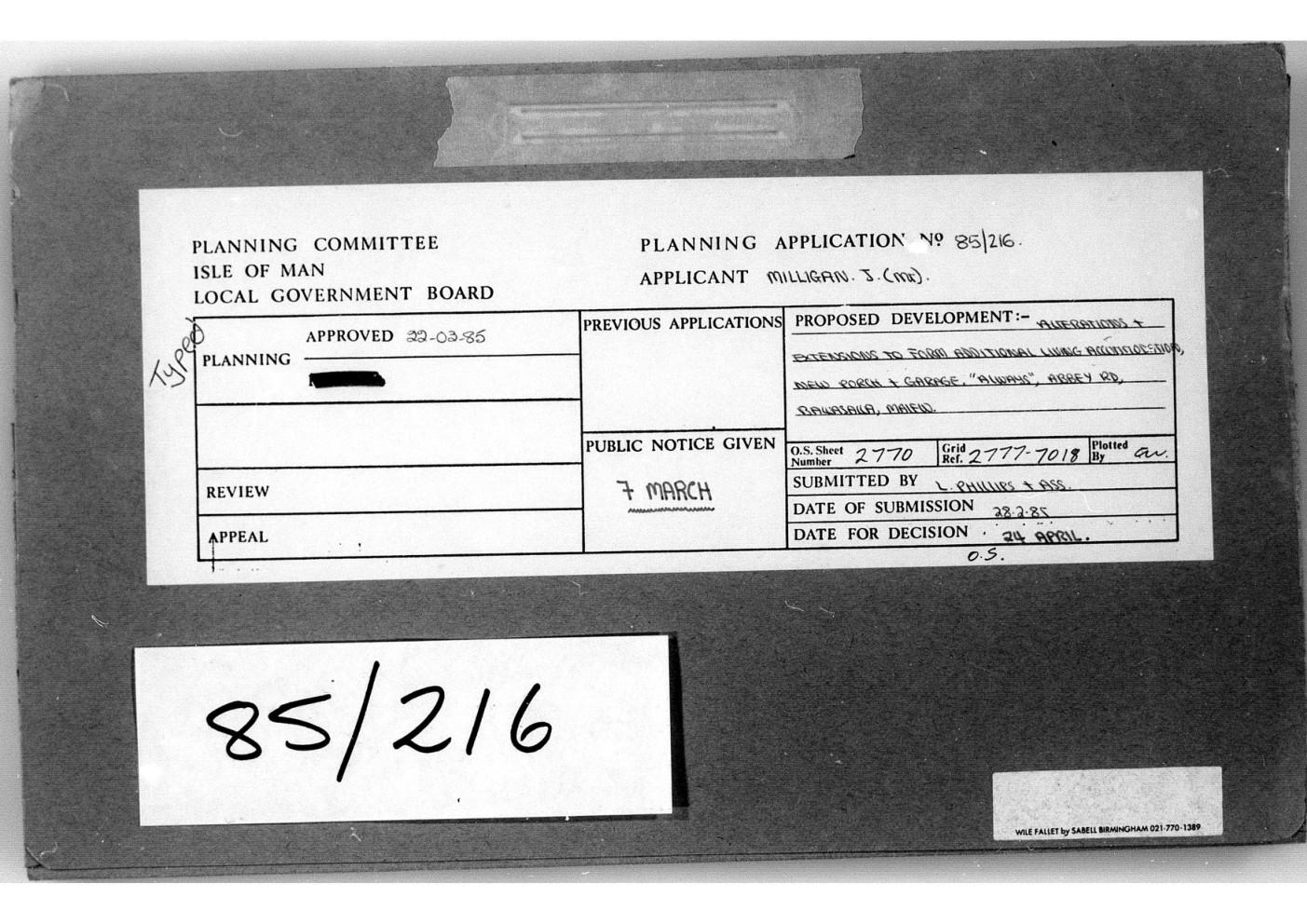 Application drawings, PA 85/216